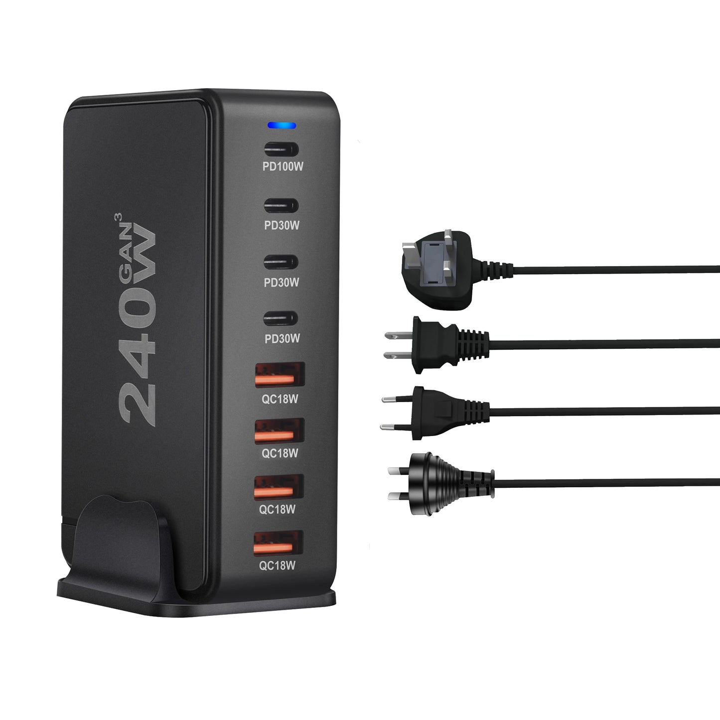 240W GaN Charger Desktop 8-Port USB Charger Station